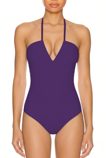 Halter V-Neck Open Back One-Piece | SWOP027
