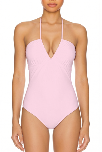 Halter V-Neck Open Back One-Piece | SWOP027