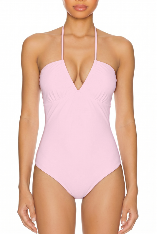Halter V-Neck Open Back One-Piece | SWOP027