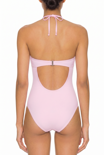 Halter V-Neck Open Back One-Piece | SWOP027