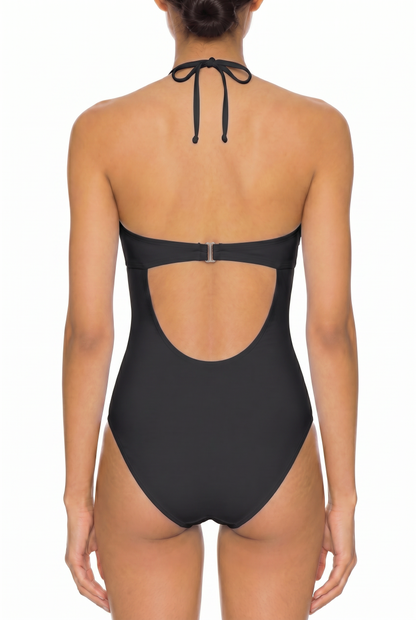 Halter V-Neck Open Back One-Piece | SWOP027