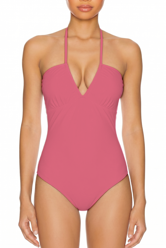 Halter V-Neck Open Back One-Piece | SWOP027