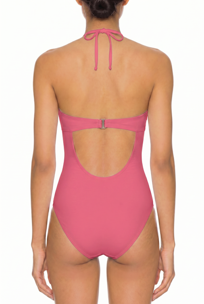 Halter V-Neck Open Back One-Piece | SWOP027
