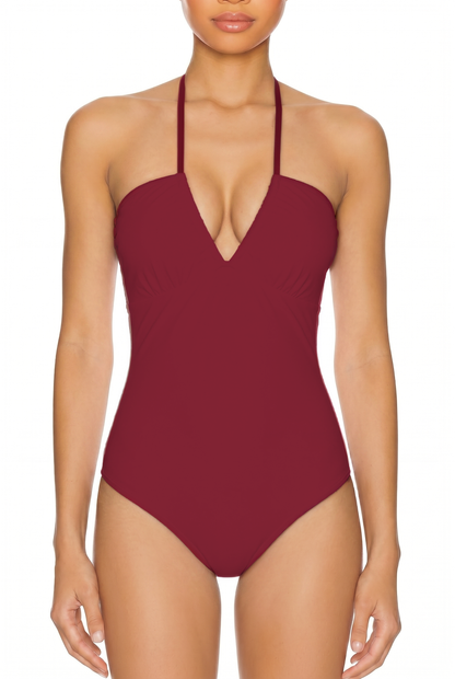 Halter V-Neck Open Back One-Piece | SWOP027