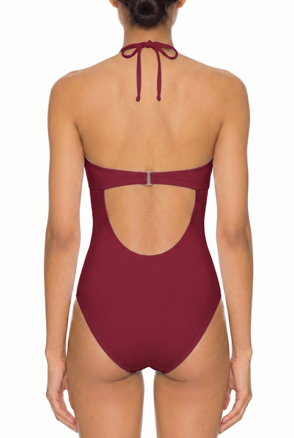 Halter V-Neck Open Back One-Piece | SWOP027