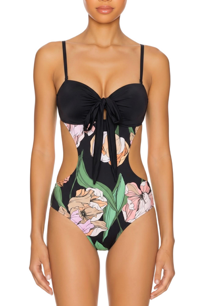 Sweetheart One-Piece Swimsuit with Waist Cutouts and Self-Tie Bow
