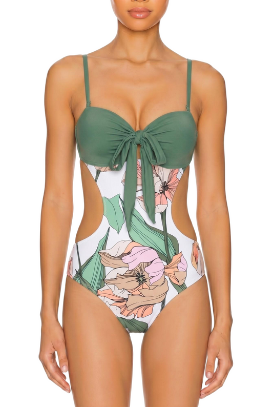 Sweetheart One-Piece Swimsuit with Waist Cutouts and Self-Tie Bow