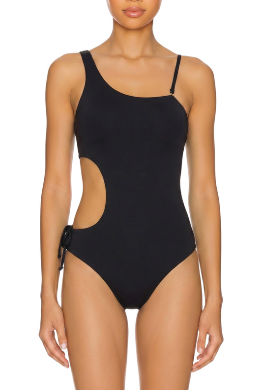 Asymmetric One-Piece Swimsuit with Side Cutouts and Mixed Straps