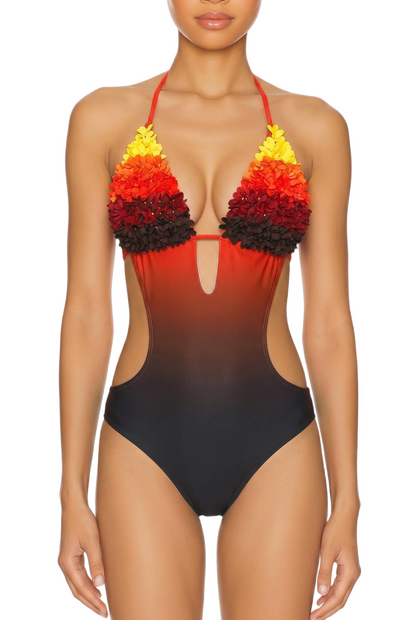 Halter One-Piece Swimsuit with Keyhole and Waist Cutouts
