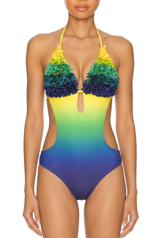 Halter One-Piece Swimsuit with Keyhole and Waist Cutouts