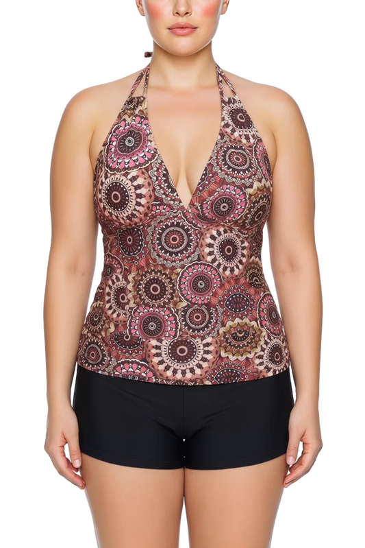 Fitted Deep V-Neck Halter Tankini Top with Molded Cups | SWPLT001