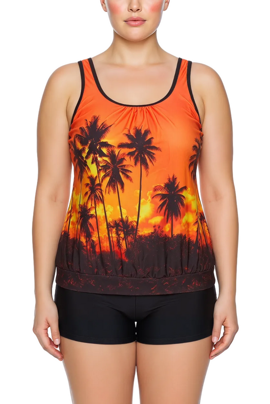 Scoop Neck Blouson Tankini Top with Wide Fixed Straps | SWPLT003