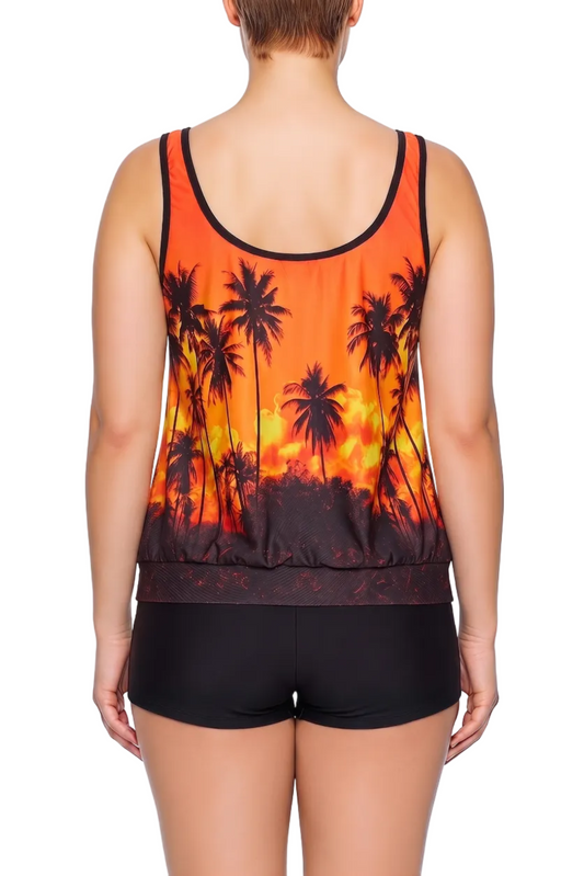 Scoop Neck Blouson Tankini Top with Wide Fixed Straps | SWPLT003