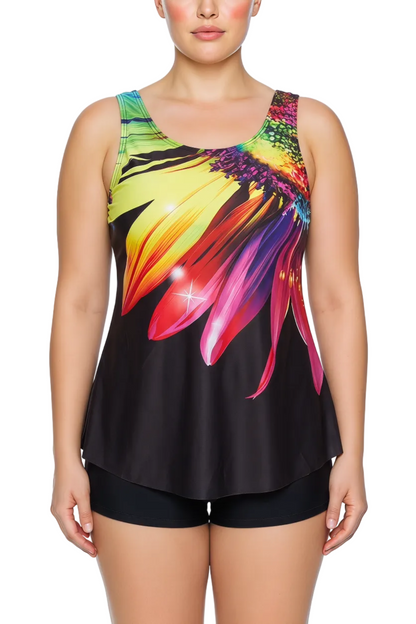 Flared A-Line Scoop Neck Tankini Top with Sleeveless Design | SWPLT005