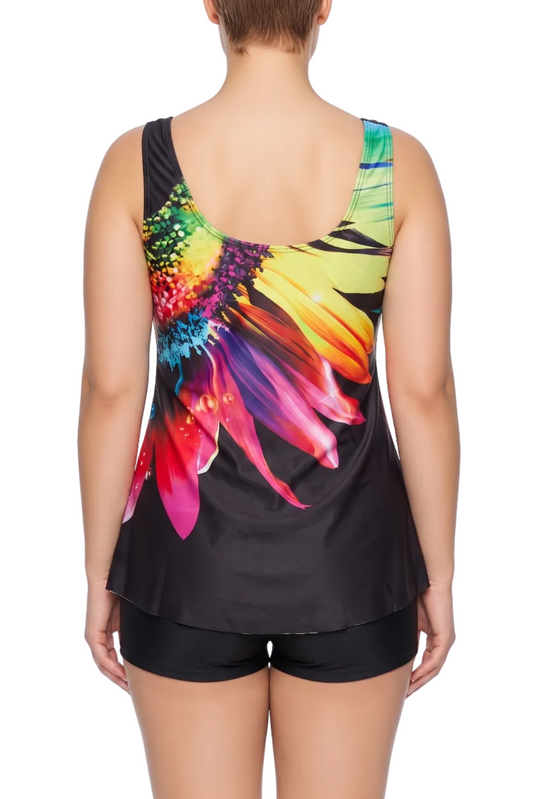 Flared A-Line Scoop Neck Tankini Top with Sleeveless Design | SWPLT005