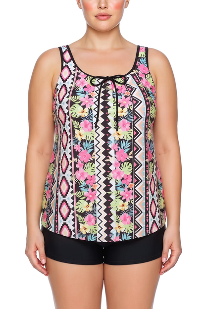 Relaxed Scoop Neck Tankini Top with Center Bow and Wide Straps | SWPLT008