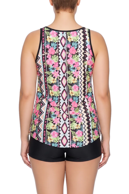 Relaxed Scoop Neck Tankini Top with Center Bow and Wide Straps | SWPLT008