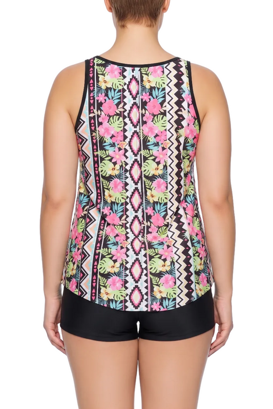 Relaxed Scoop Neck Tankini Top with Center Bow and Wide Straps | SWPLT008