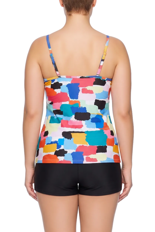 Scoop Neck Tiered Ruffle Tankini Top with Spaghetti Straps | SWPLT010
