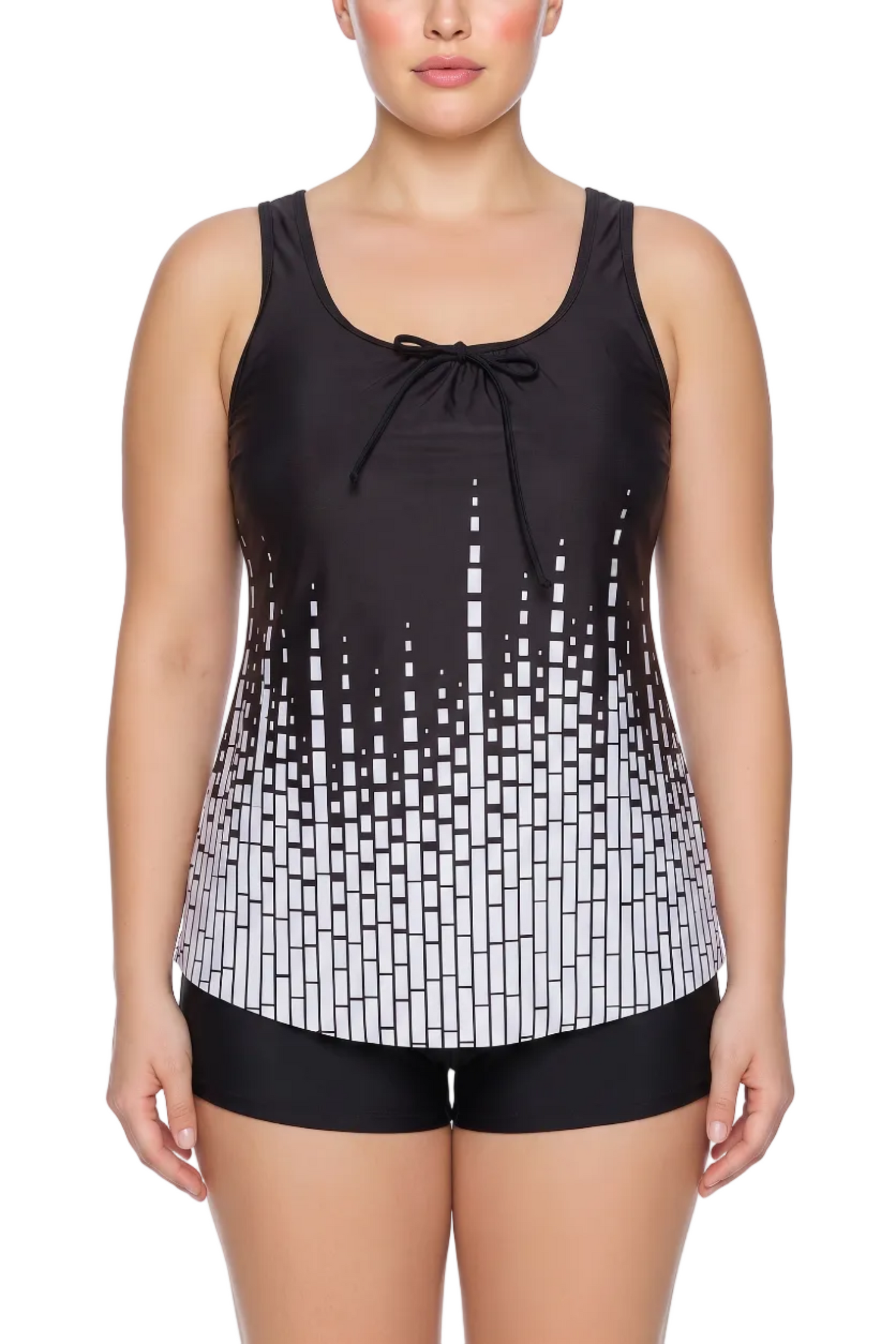Relaxed-Fit Scoop Neck Tankini Top with Self-Tie Drawstring | SWPLT012