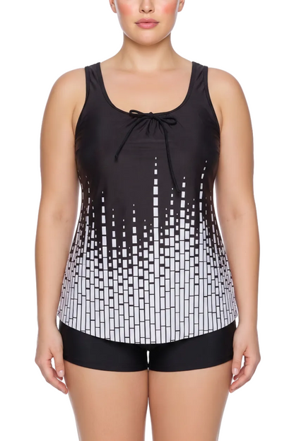Relaxed-Fit Scoop Neck Tankini Top with Self-Tie Drawstring | SWPLT012