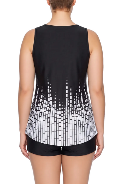 Relaxed-Fit Scoop Neck Tankini Top with Self-Tie Drawstring | SWPLT012