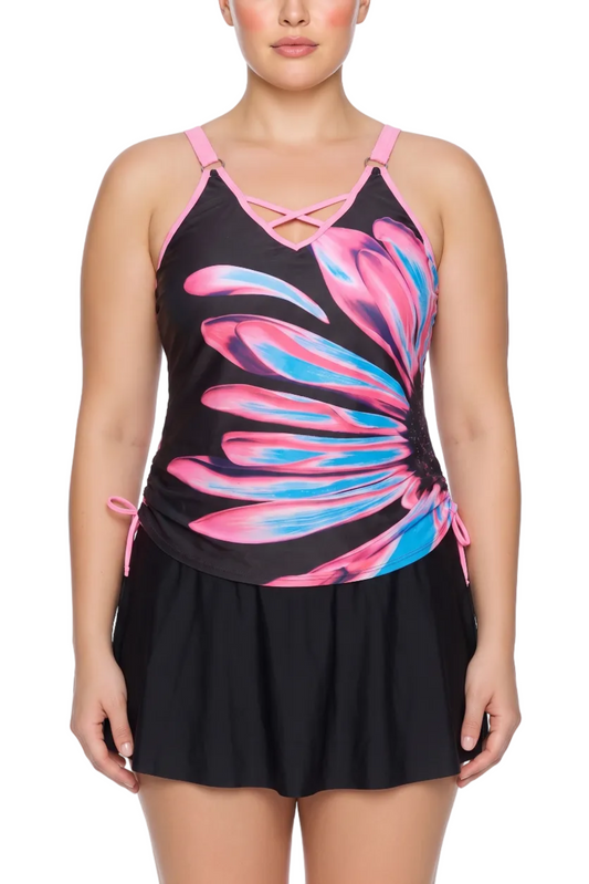 Fitted V-Neck Tankini Top with Crisscross Detail and Side Ties | SWPLT020