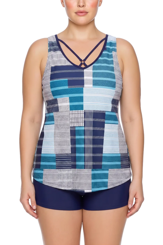 Fitted V-Neck Tankini Top with Crisscross Front Detail | SWPLT022