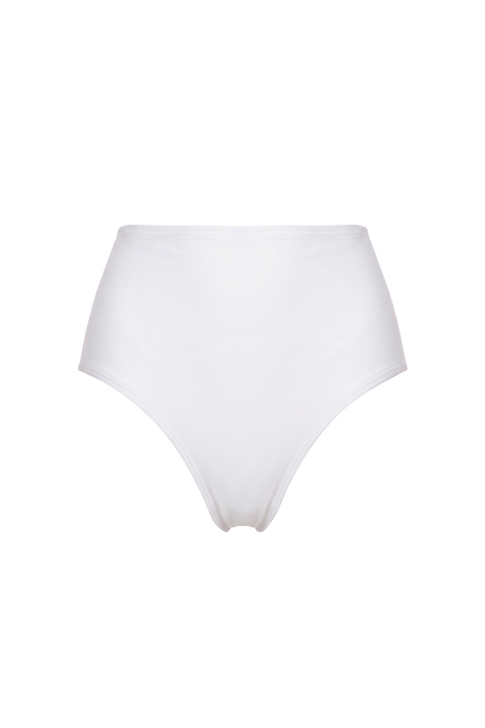 fabric:matte nylon | view:01 | White high-waisted bikini bottom front view on a plain white background