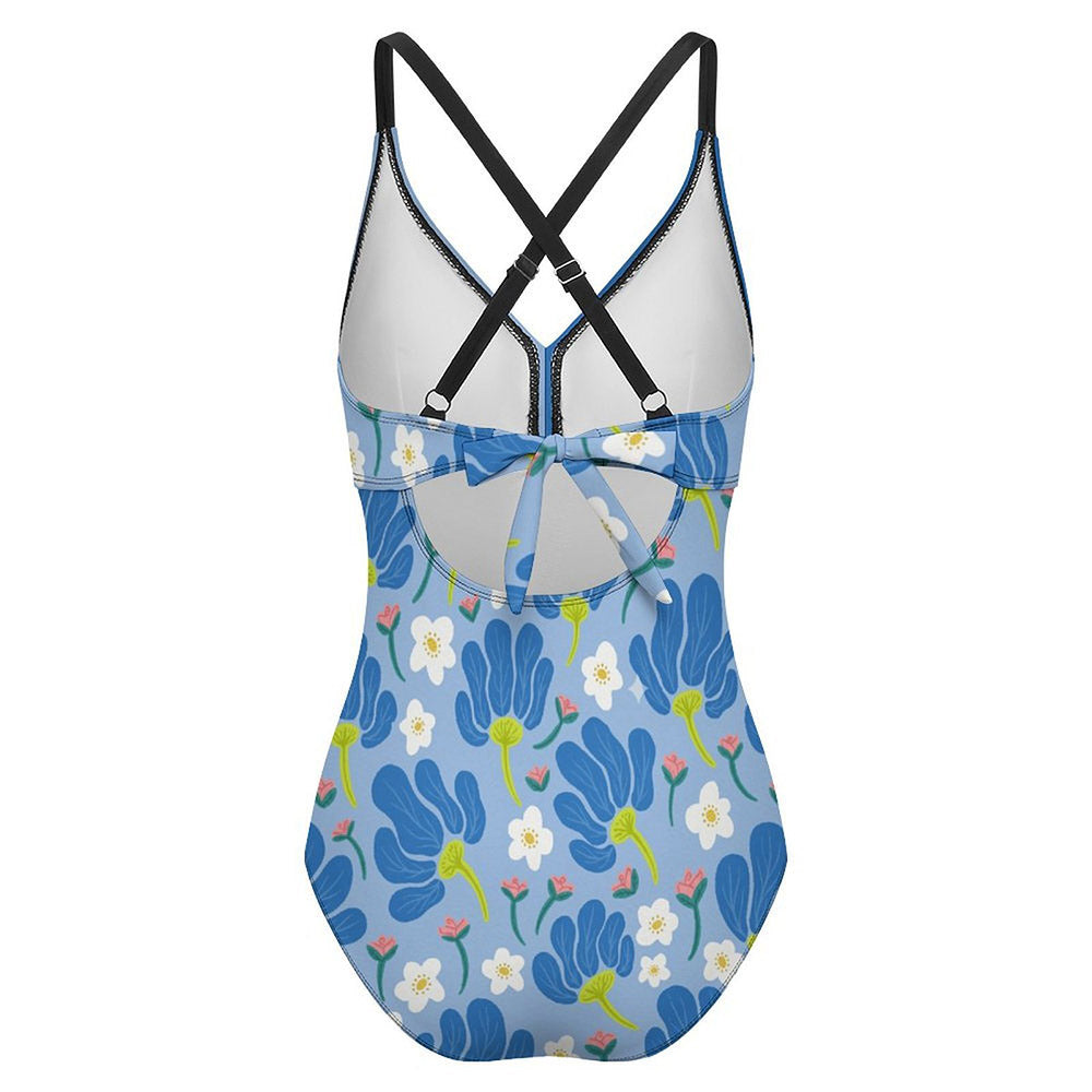 V-Neck Cross-Back Ruched One-Piece Swimsuit, product view 5