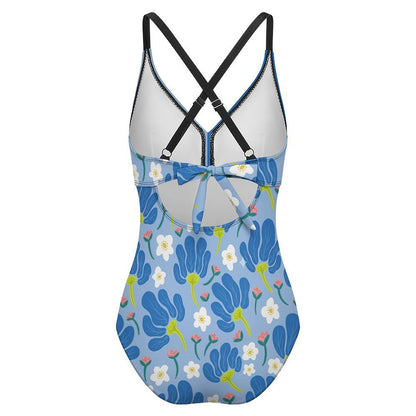 V-Neck Cross-Back Ruched One-Piece Swimsuit, product view 5