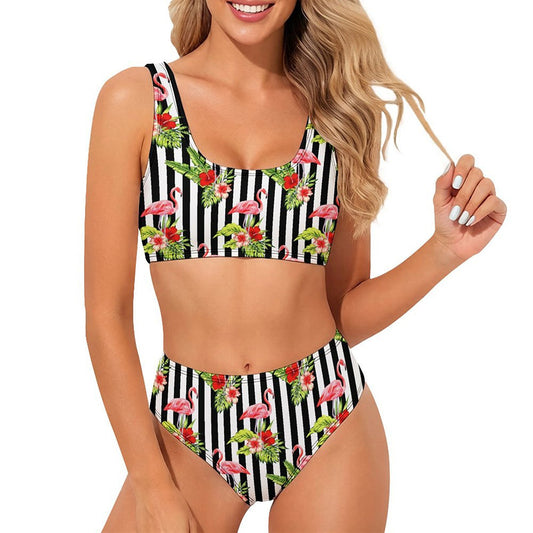 Scoop-Neck Sport High-Waisted Bikini Set
