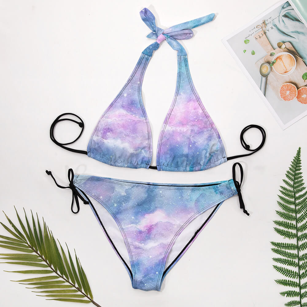 Wide-Strap Lace-Up Low-Rise Bikini Set, product view 7