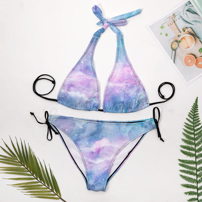 Wide-Strap Lace-Up Low-Rise Bikini Set, product view 7