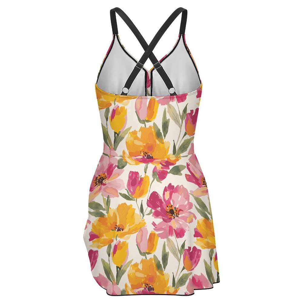 V-Neck Ruched Skirted One-Piece Swimsuit, product view 5