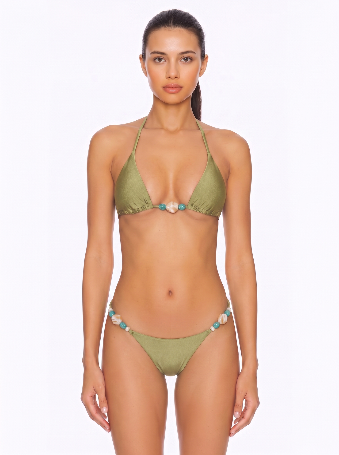 Triangle Halter Bikini Top with Thong Bottom Set