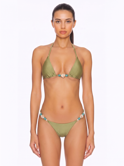 Triangle Halter Bikini Top with Thong Bottom Set