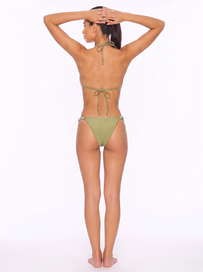 Triangle Halter Bikini Top with Thong Bottom Set