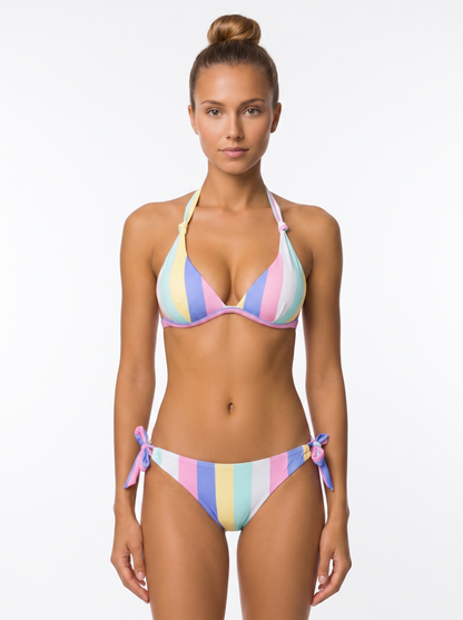 Pastel Striped Halter Triangle Bikini Set