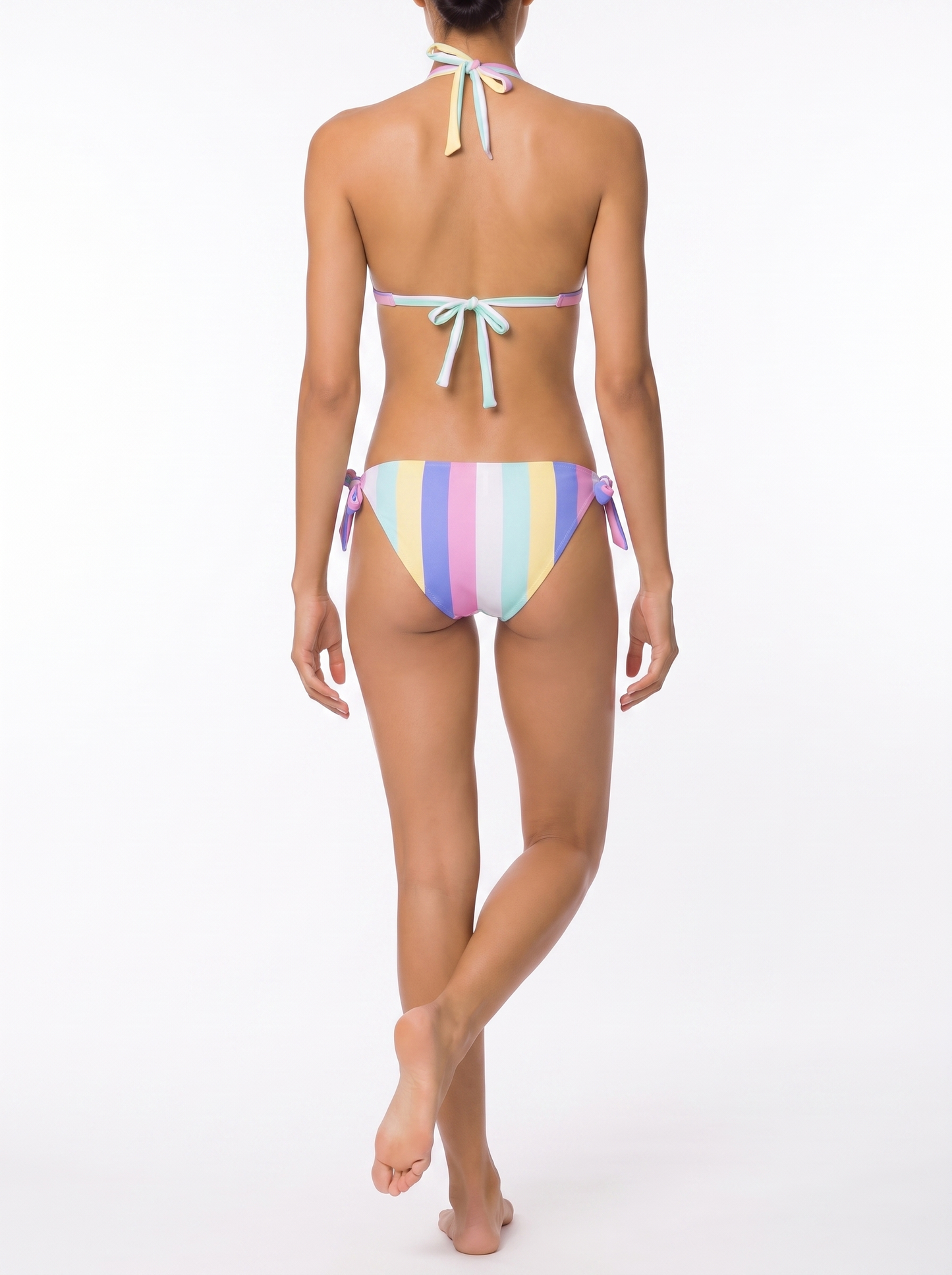Pastel Striped Halter Triangle Bikini Set