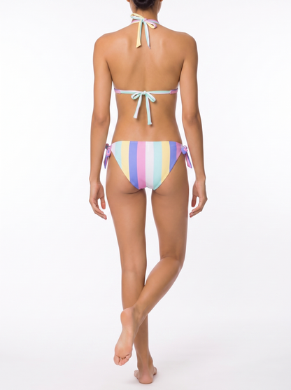 Pastel Striped Halter Triangle Bikini Set