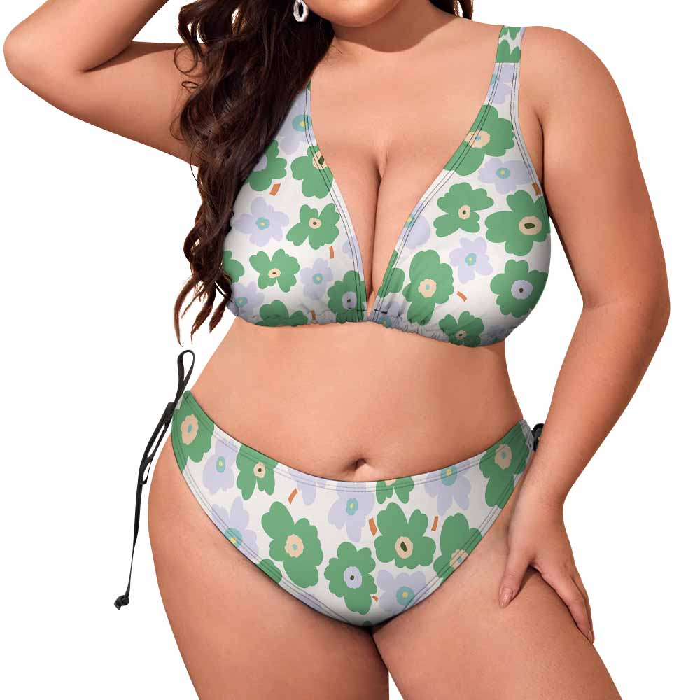 Plus-Size Wide-Strap Lace-Up Bikini Set