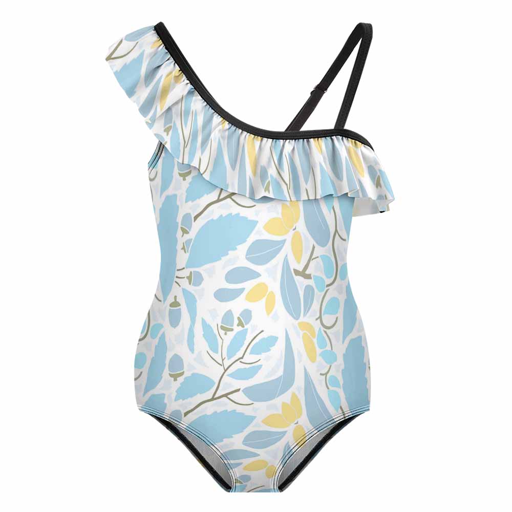 Girls' One-Shoulder Ruffle One-Piece Swimsuit