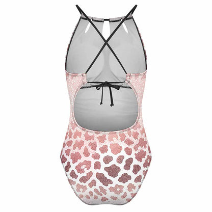 High-Neck Mesh-Panel One-Piece Swimsuit, product view 5