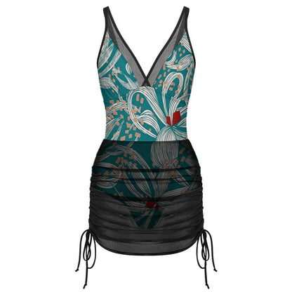 Plunge Mesh-Skirt One-Piece Swimsuit, product view 4