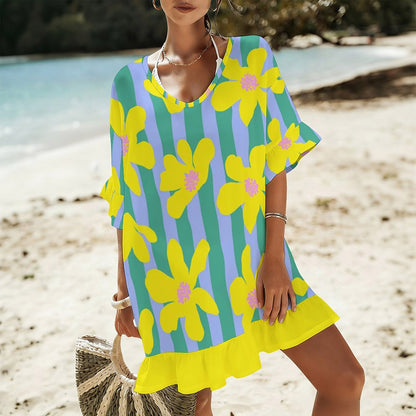Short-Sleeve Ruffle-Hem Beach Cover-Up Dress, product view 2
