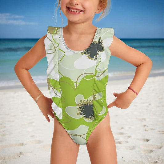 Girls' Flutter-Sleeve Scoop-Neck One-Piece Swimsuit, product view 2
