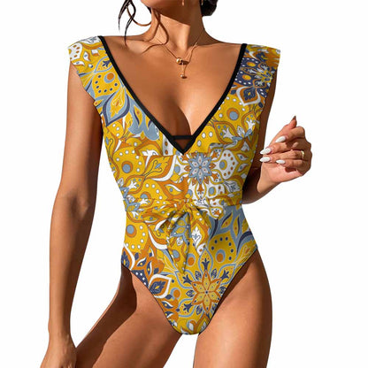 Deep V-Neck Wide-Strap One-Piece Swimsuit
