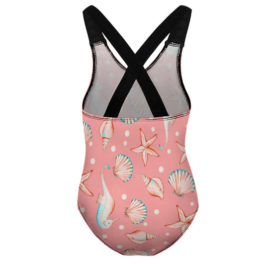 Girls' Cross-Back V-Neck One-Piece Swimsuit, product view 2