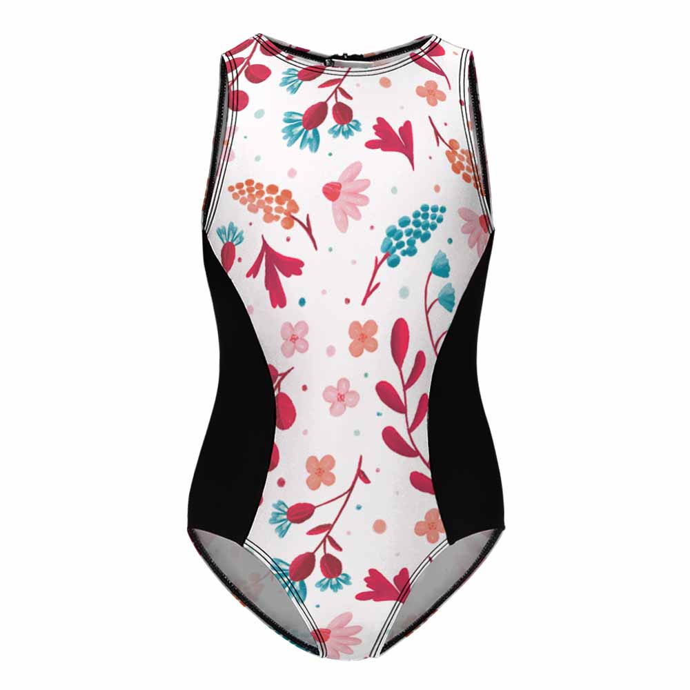 Girls' High-Neck Racerback Zip One-Piece Swimsuit